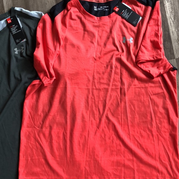 Under Armour Run Heat Gear New Tee Shirts XXL Orange and Army Green - Picture 2 of 11